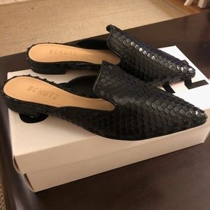 Schutz Tracy Snakeskin Black Slides- NWT